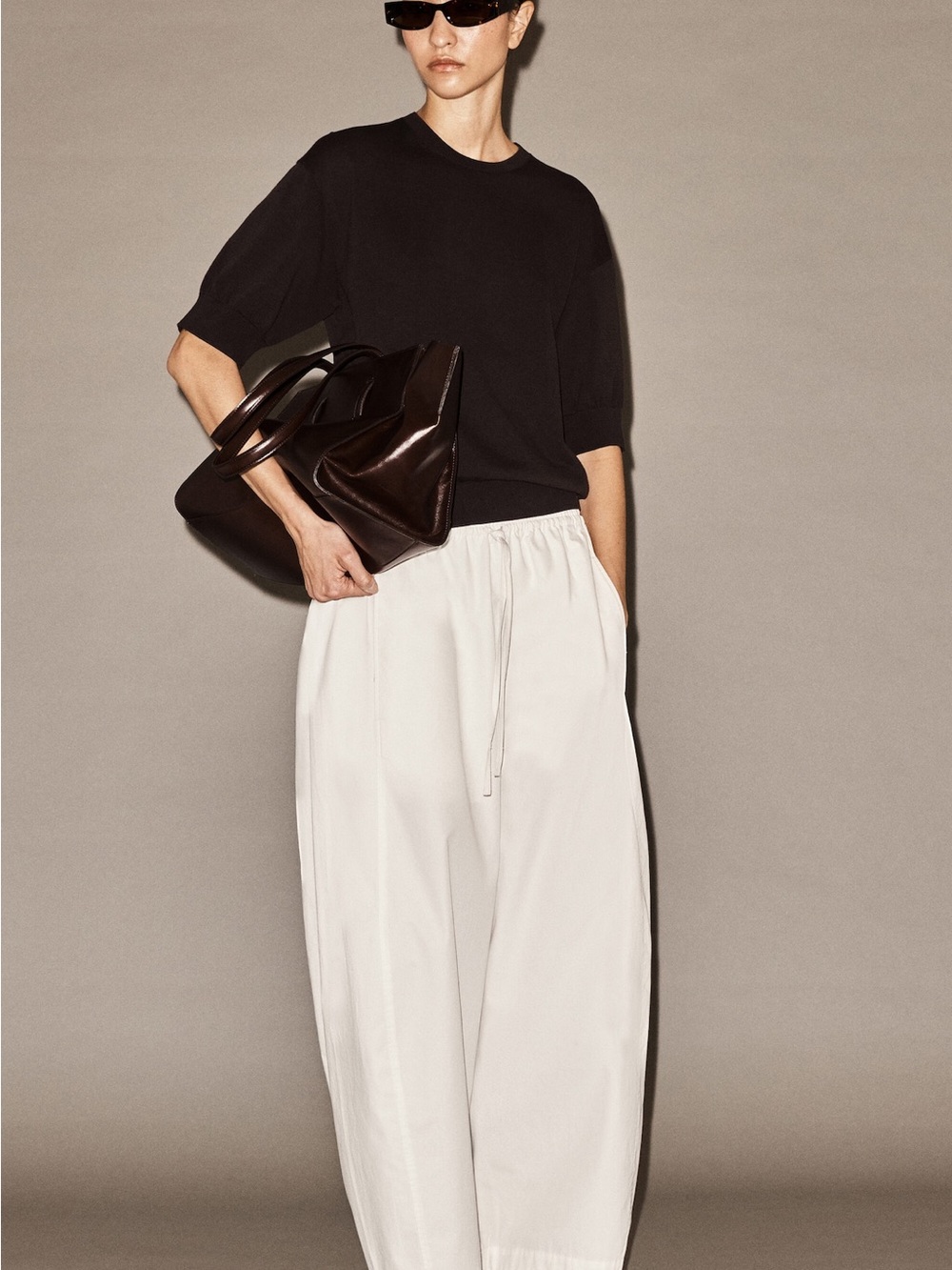 COS White Cotton Poplin Barrel Leg Pull-on Pants - Picture 7 of 9